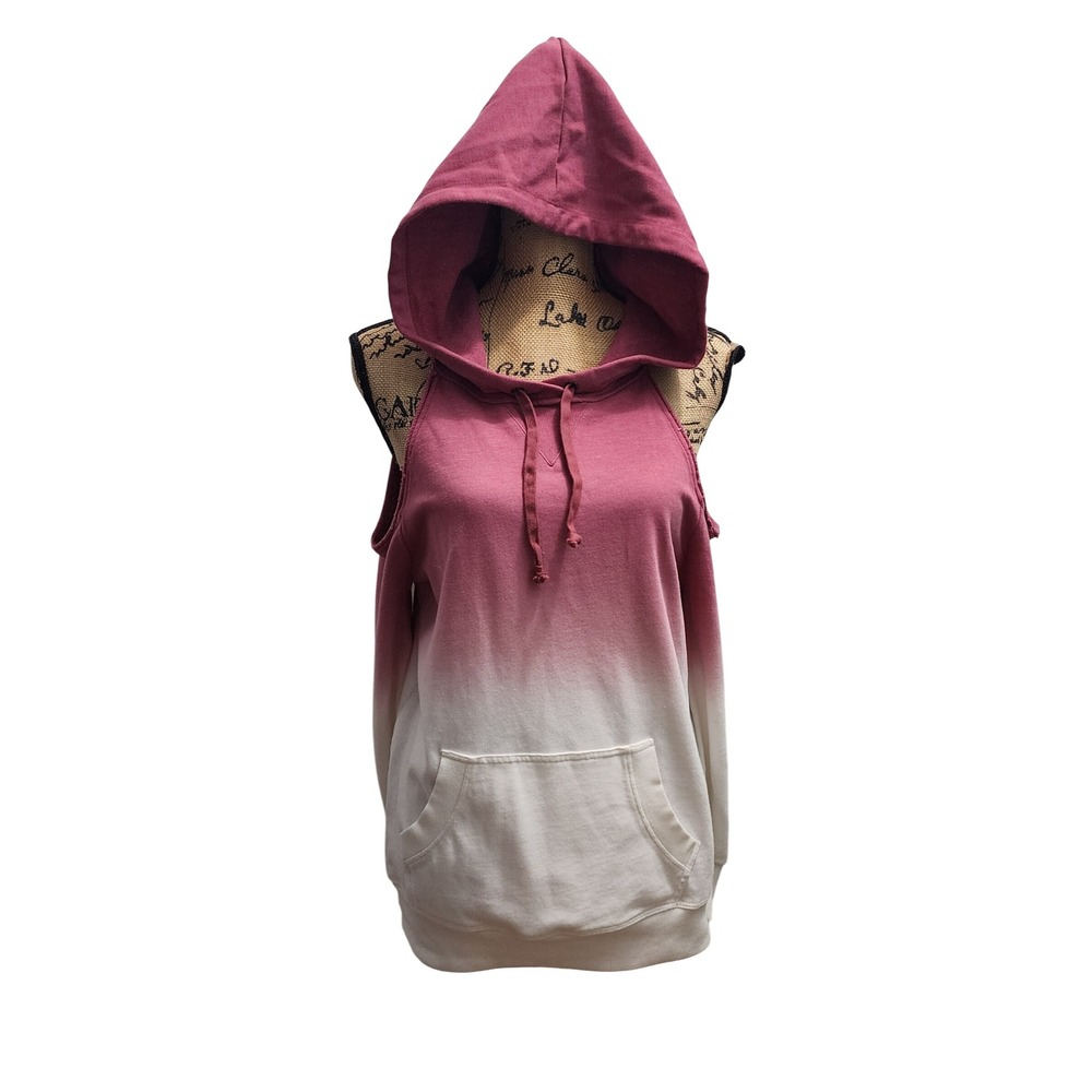 Venus Dip Dye Cold Shoulder Hoodie Sweatshirt Pink White Size‎ S